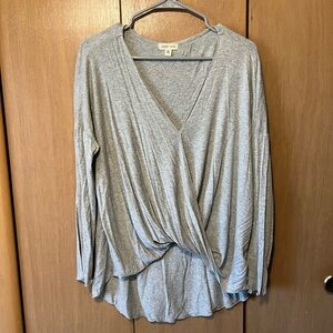Gray V-Neck Wrap Top